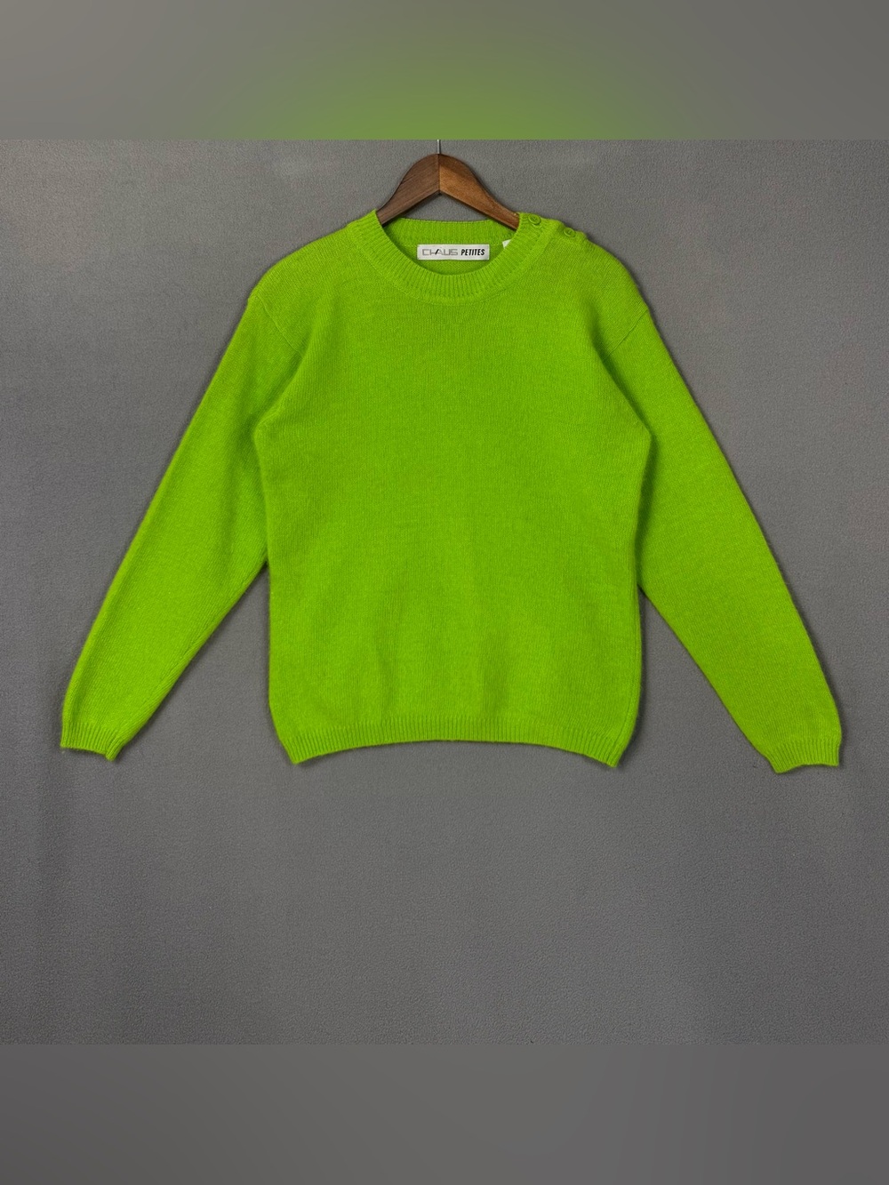 True Vintage 80’s CHAUS Sweater in Electric Green, Lambswool + Rabbit Fur Blend